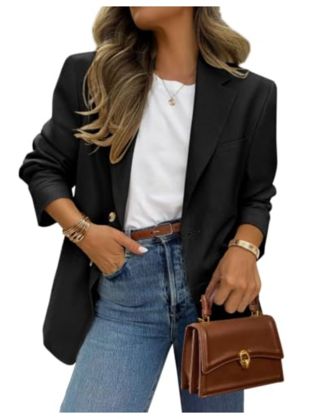 Women's Open Front Notch Lapel Business Casual Blazer with Pockets